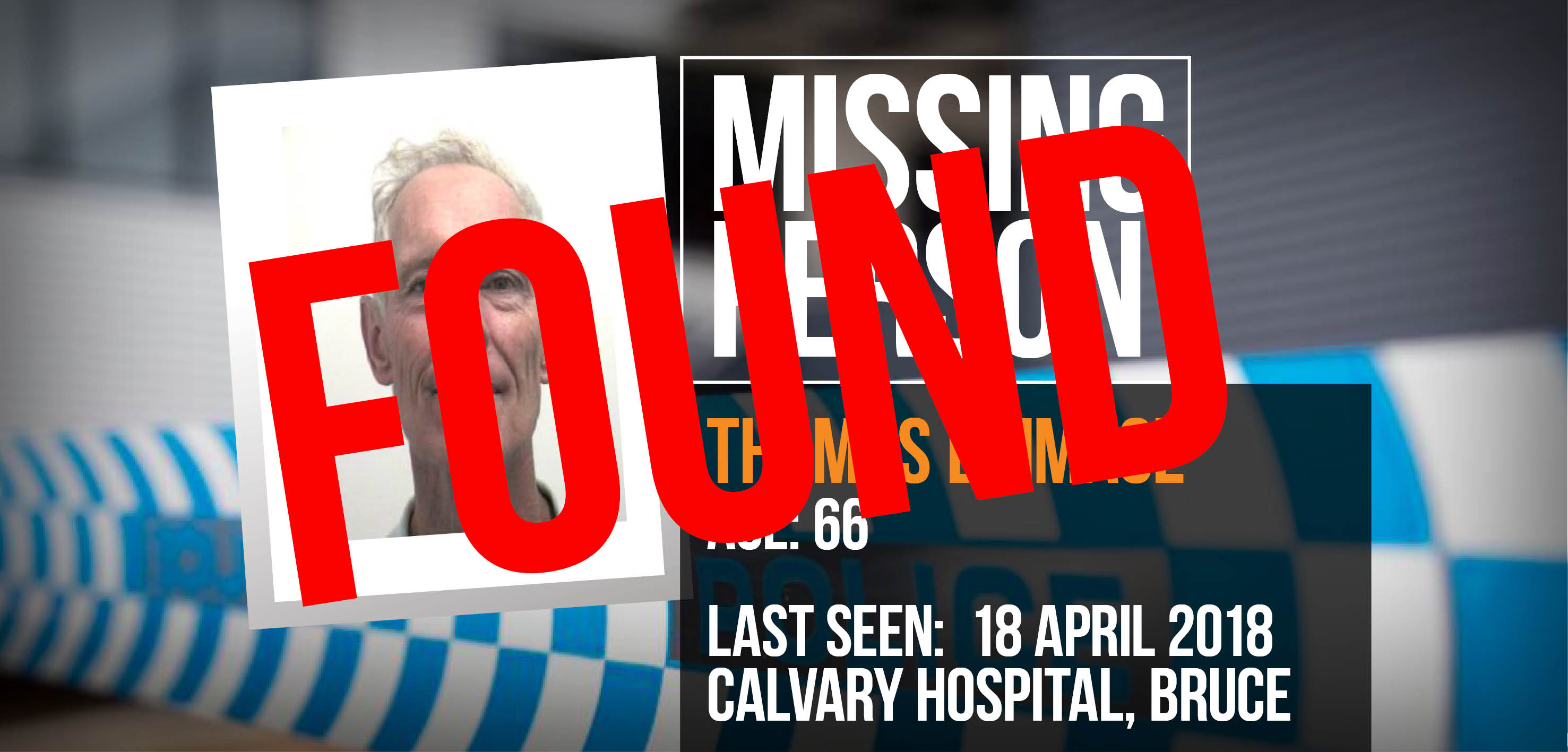 Update: Missing person Thomas Brimage has been found safe and well.