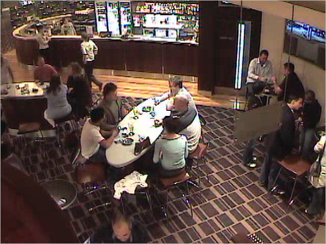 CCTV of people sitting in the Mawson Club on 1 May 2005