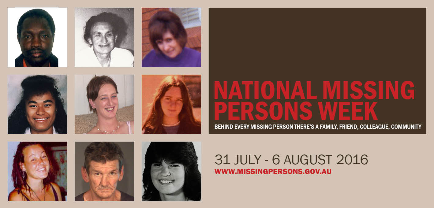 Image of nine people that are missing in the ACT, highlighting National Missing Persons Week 31 July to 6 August