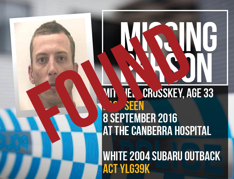 Missing person Mitchell Crosskey found safe and well 