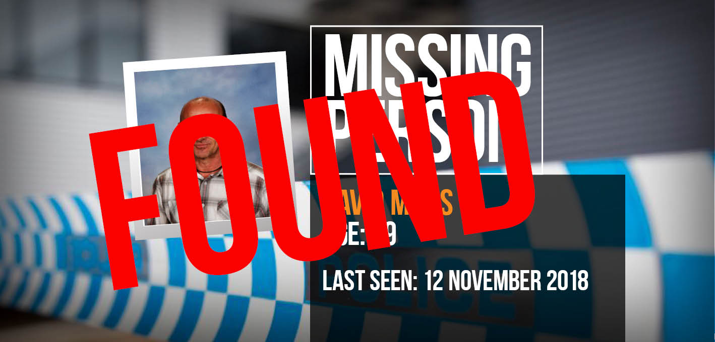 Thanks for your help Canberra! David Mills has been found safel and well.