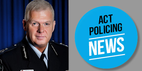 An official portrait of ACT Policing Chief Police Officer sits opposide to a blue logo that reads ACT Policing News. The text below the photo reads Chief Police Officer for the ACT Rudi Lammers announces his retirement.