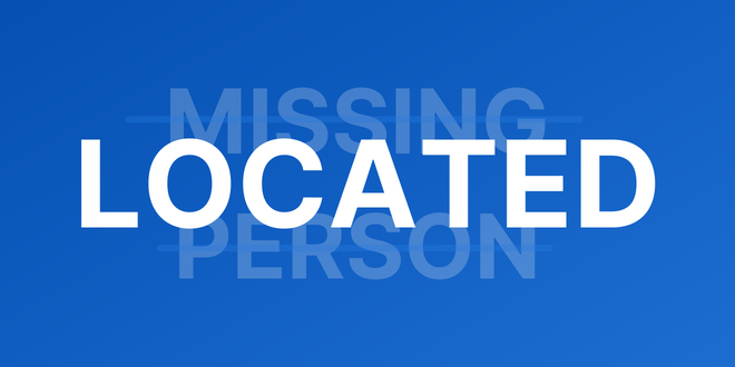 Blue banner that says missing person located