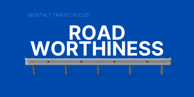 Blue background with white words "Road Worthiness" 
