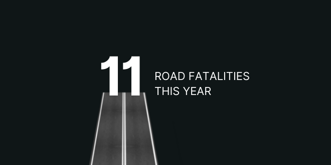 Banner image that says 11 road fatalities this year