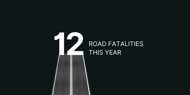 Banner image that says 12 road fatalities this year