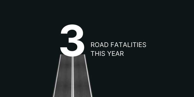 Banner image that says 3 road fatalities this year