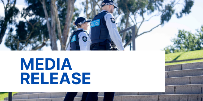 Image of police officers with the words media release written on it