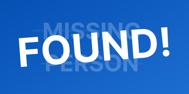 Blue banner that says missing person found
