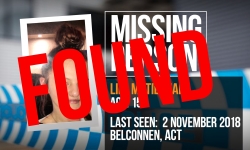 Lily McTiernan has been located. Thank you Canberra for your assistance.