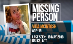 ACT Policing is seeking the public’s assistance in locating missing 16-year-old Vida McIntosh.