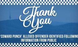 Image displaying the words "Thank you - coward punch alleged offender identified following information from the public"
