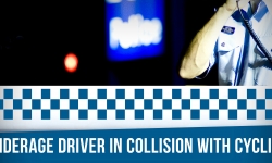 Picture of a police officer and the words "Underage driver in collision with cyclist"