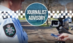 image of policeman being interviewed by journalists with text overlayed that reads journalist advisory 