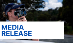 Image of police officer checking vehicle speeds with the words media release written on it