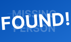 Blue banner that says missing person found