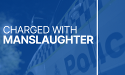 Blue banner image that says charged with manslaughter
