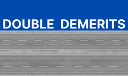 Blue Background with white words reading "Double Demerits"